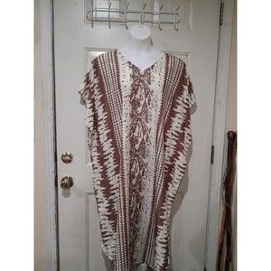 Womens Caftan, Swim Cover Up  Graphic Cream Brown Xl